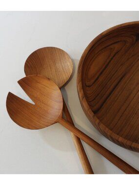 NWT Teak Wood Salad Bowl and Matching Salad Servers
